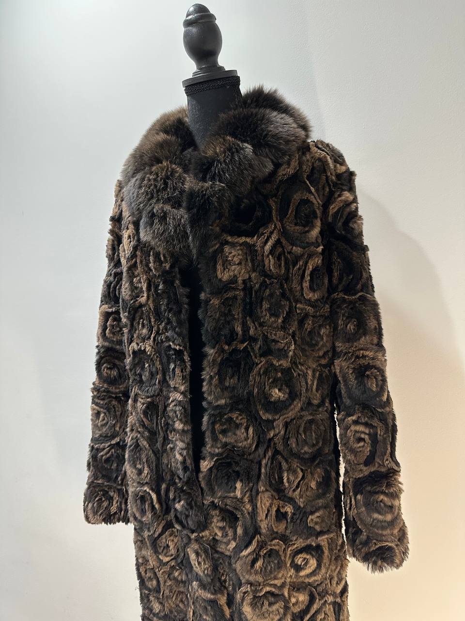 Karakul Fur Coat Natural dyed arctic FOX Collar size M 1201132 New Exclusive Design
