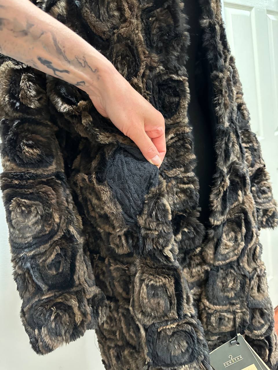 Karakul Fur Coat Natural dyed arctic FOX Collar size M 1201132 New Exclusive Design
