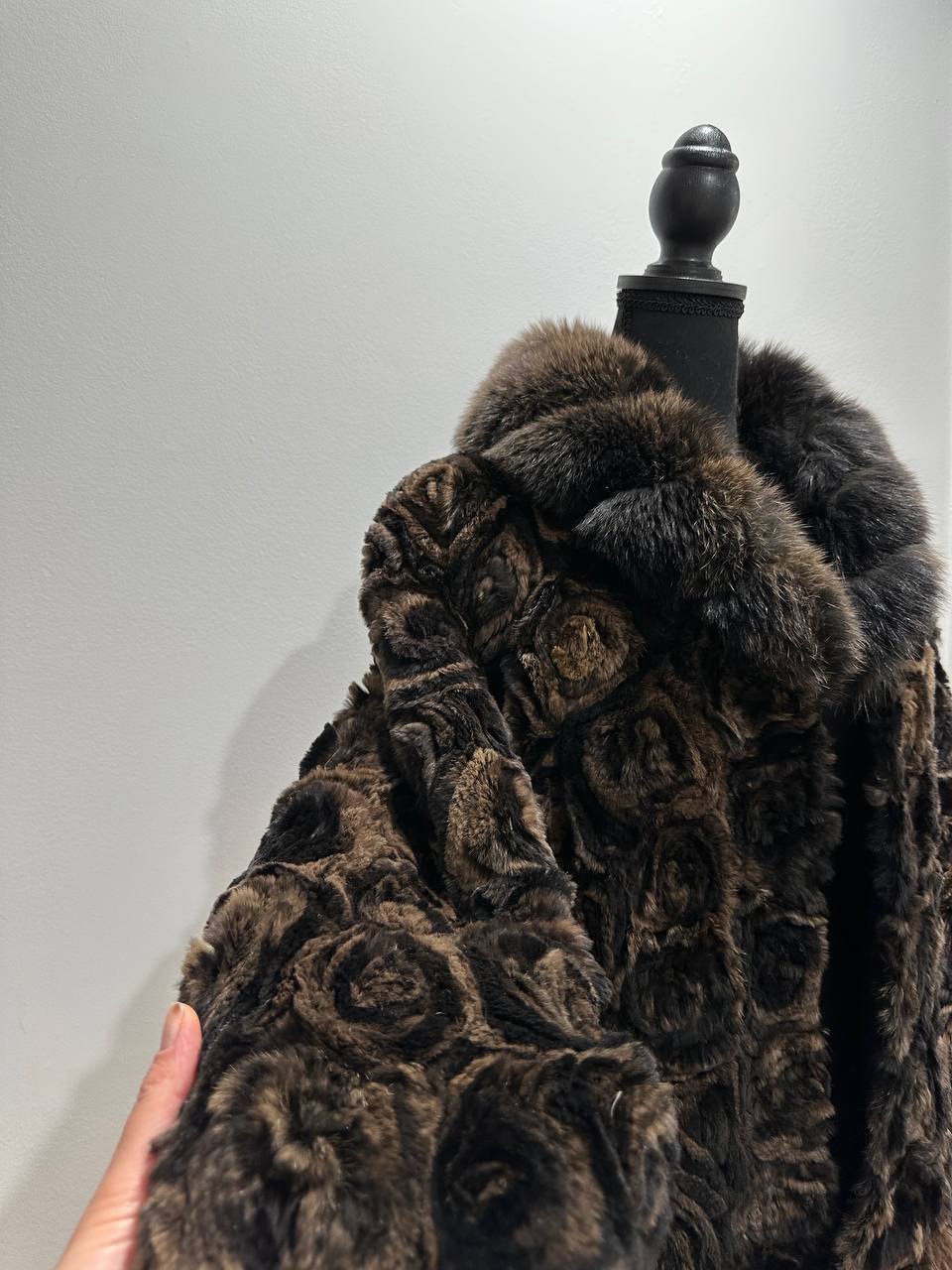 Karakul Fur Coat Natural dyed arctic FOX Collar size M 1201132 New Exclusive Design