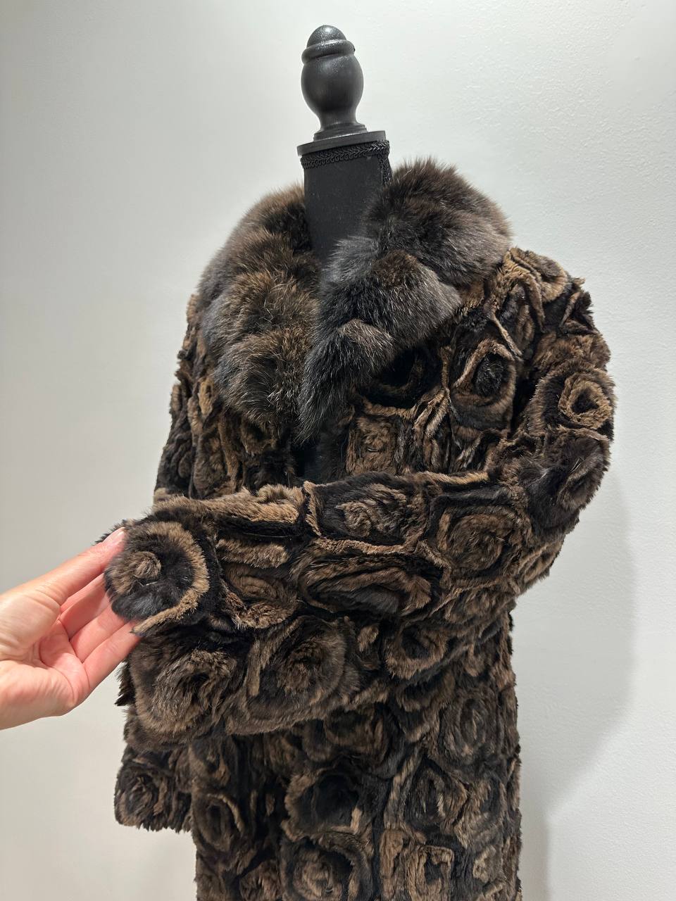 Karakul Fur Coat Natural dyed arctic FOX Collar size M 1201132 New Exclusive Design