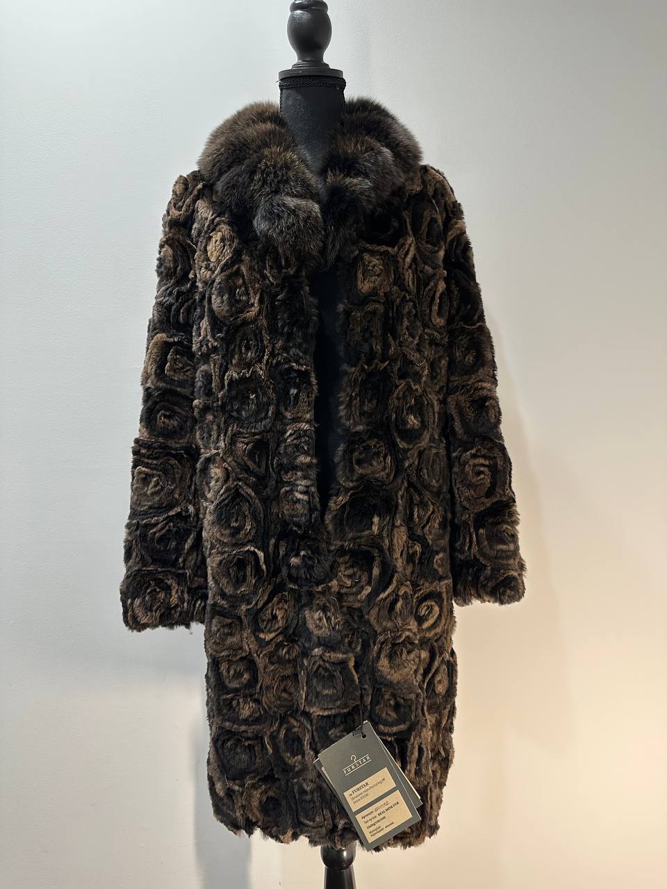 Karakul Fur Coat Natural dyed arctic FOX Collar size M 1201132 New Exclusive Design