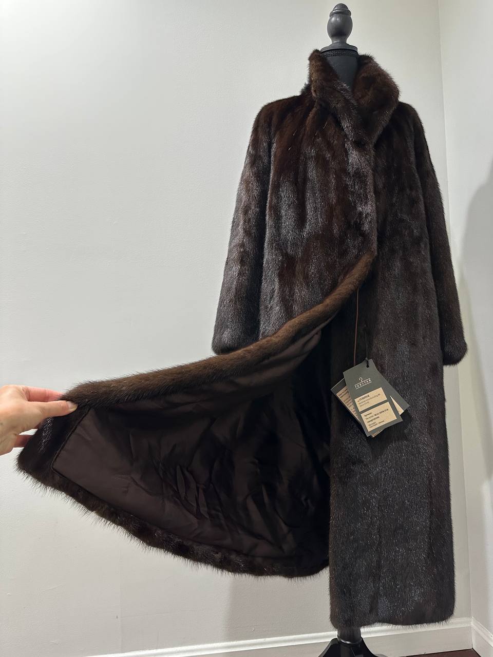 genuine real mink fur coat jacket 1109965 size XL new DARK BROWN color NEW 100%
