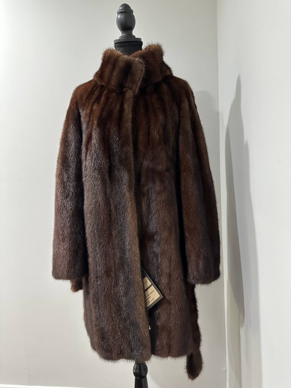 Genuine REAL Mink Fur coat BROWN jacket size L 1201041 LONG sleeve NEW BELTED