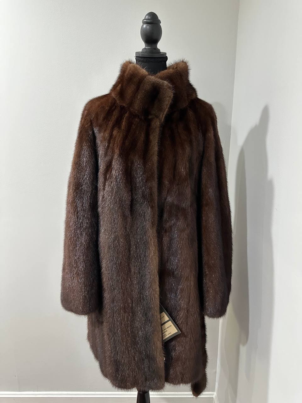 Genuine REAL Mink Fur coat BROWN jacket size L 1201041 LONG sleeve NEW BELTED