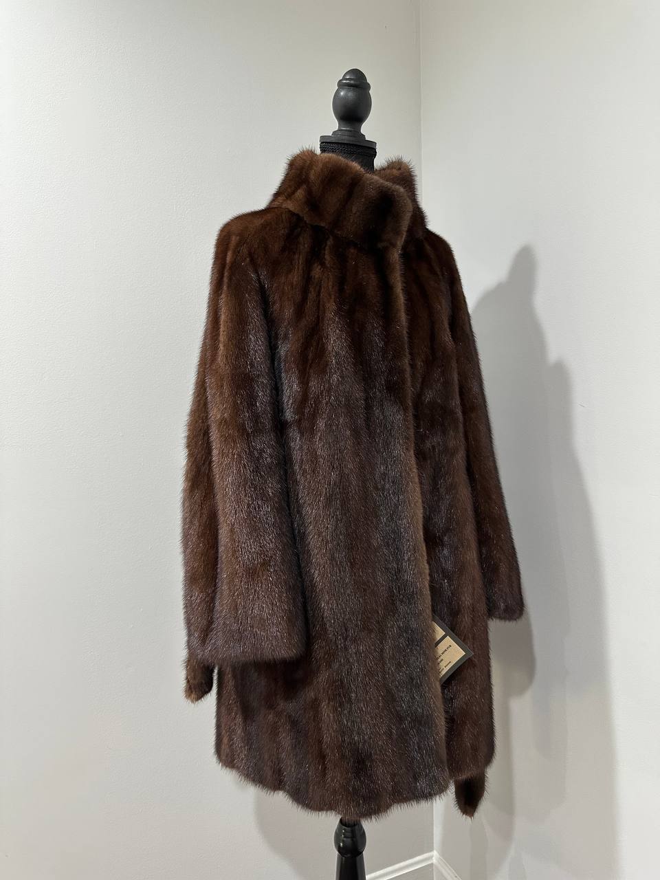 Genuine REAL Mink Fur coat BROWN jacket size L 1201041 LONG sleeve NEW BELTED