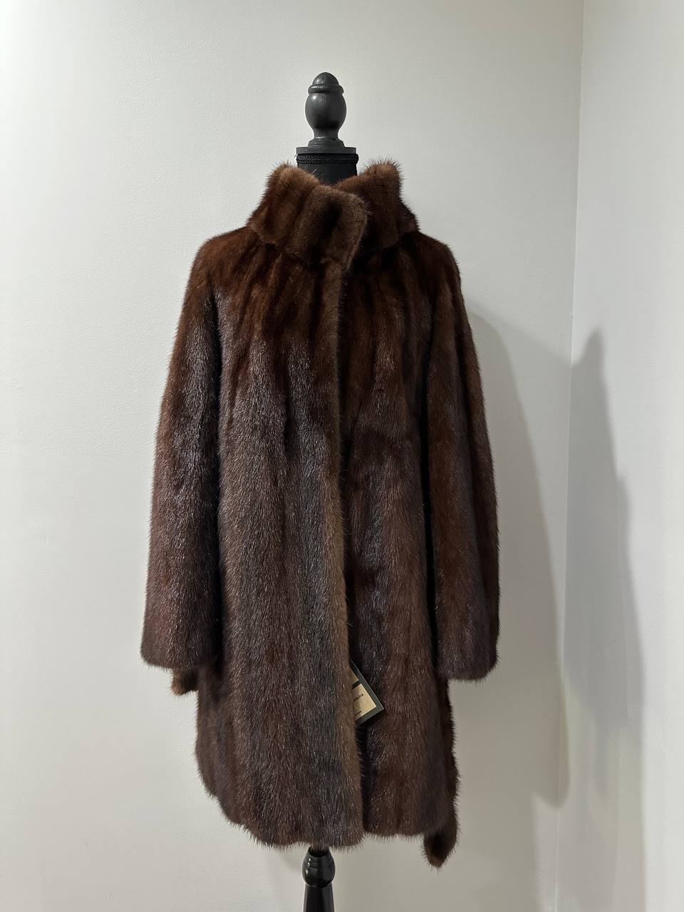 Genuine REAL Mink Fur coat BROWN jacket size L 1201041 LONG sleeve NEW BELTED
