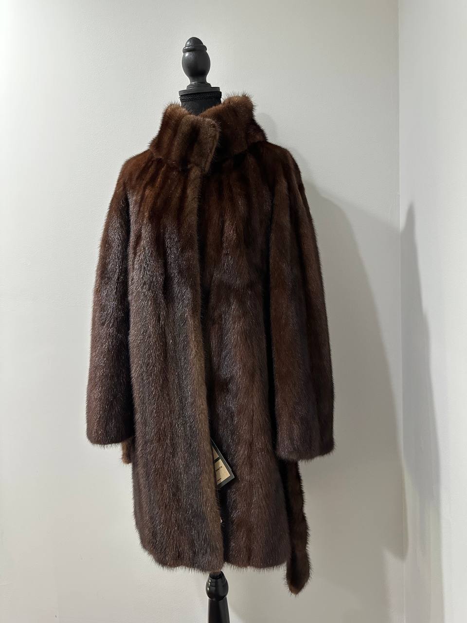 Genuine REAL Mink Fur coat BROWN jacket size L 1201041 LONG sleeve NEW BELTED