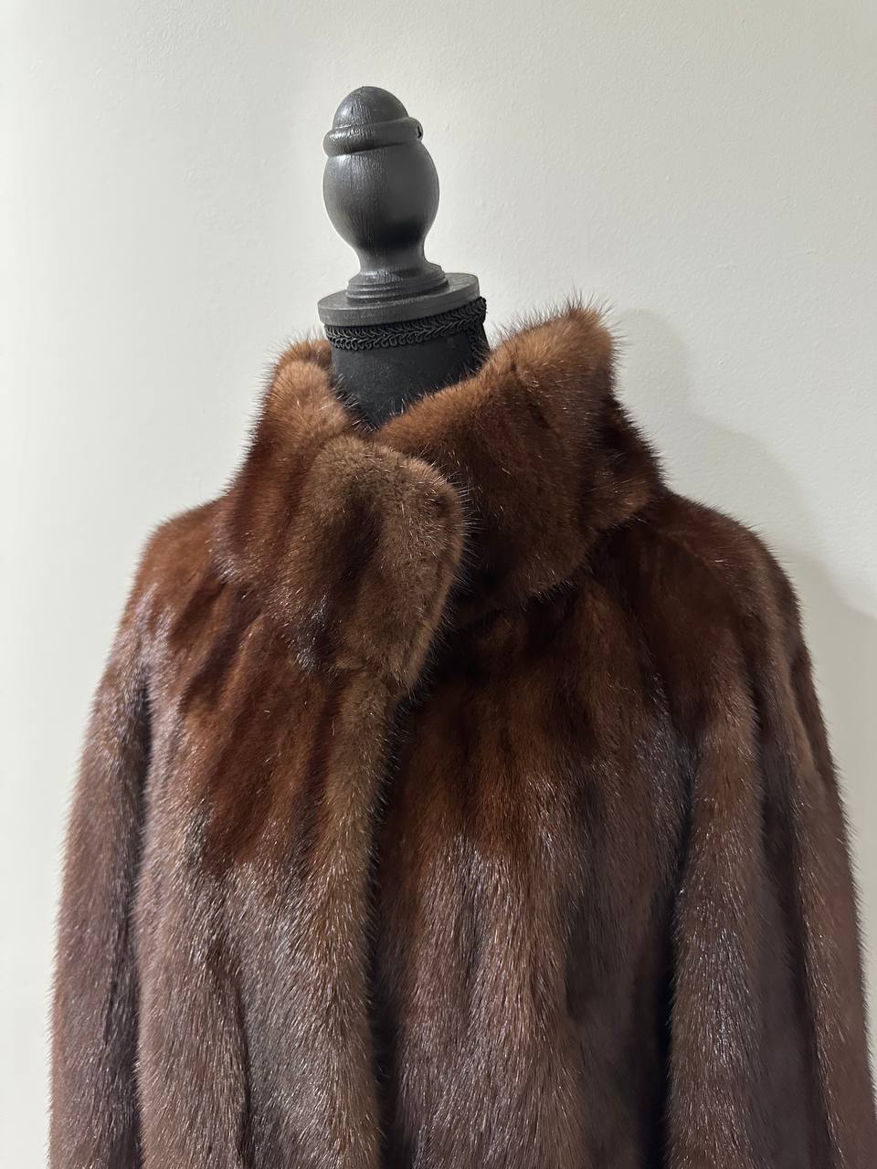 Genuine REAL Mink Fur coat BROWN jacket size L 1201041 LONG sleeve NEW BELTED