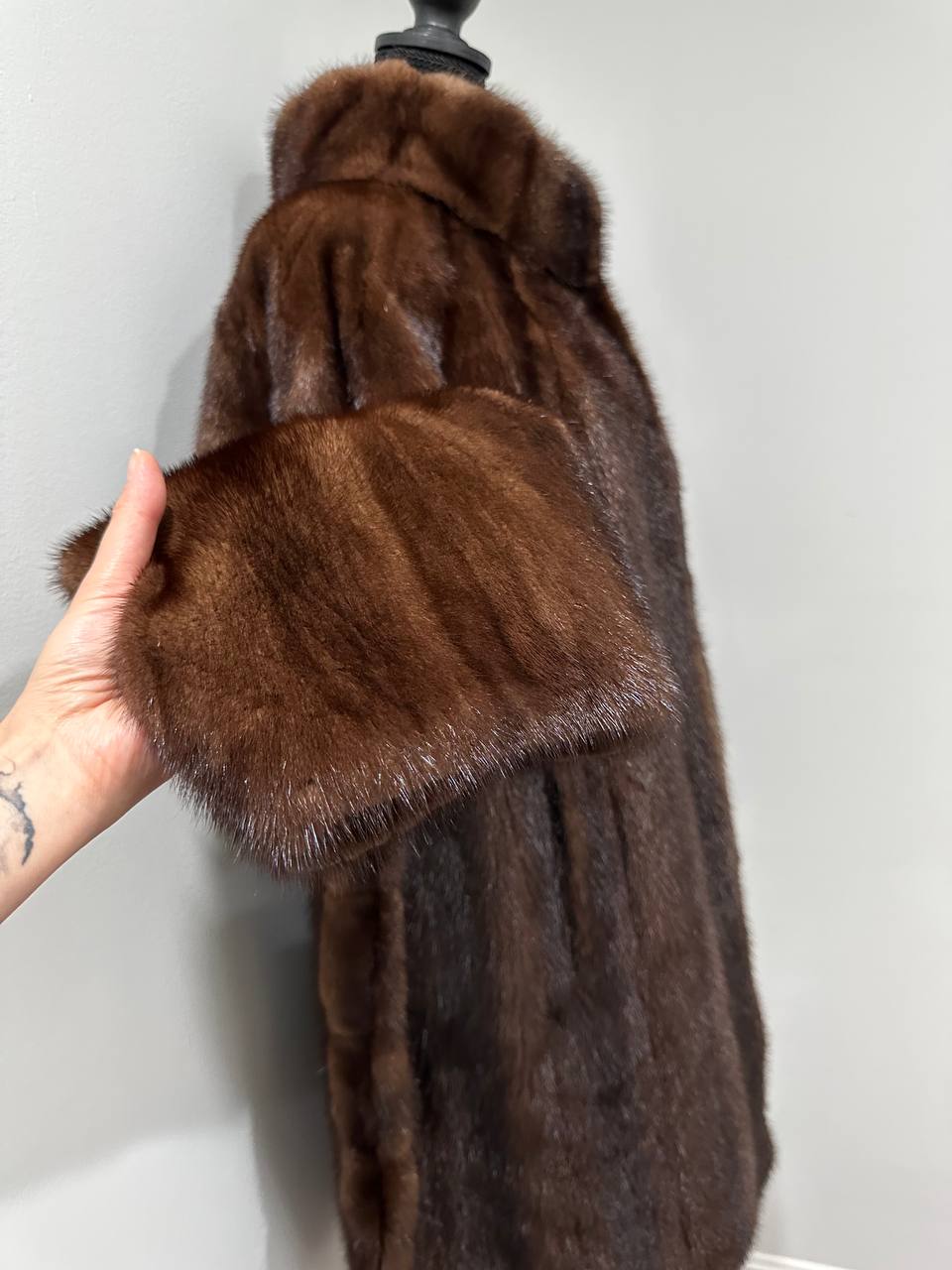 Genuine REAL Mink Fur coat BROWN jacket size L 1201041 LONG sleeve NEW BELTED