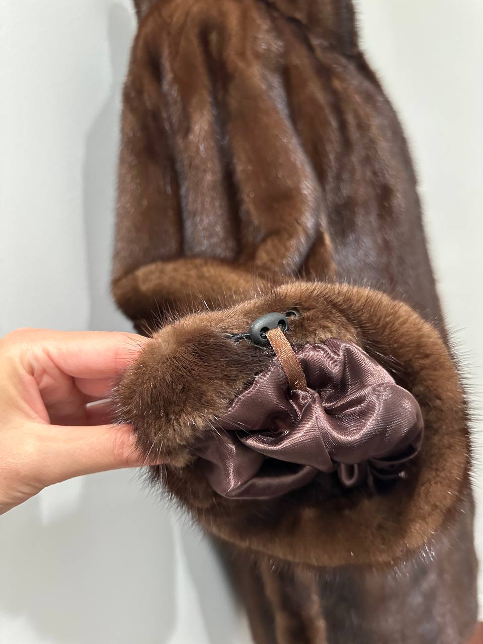 Genuine REAL Mink Fur coat BROWN jacket size L 1201041 LONG sleeve NEW BELTED