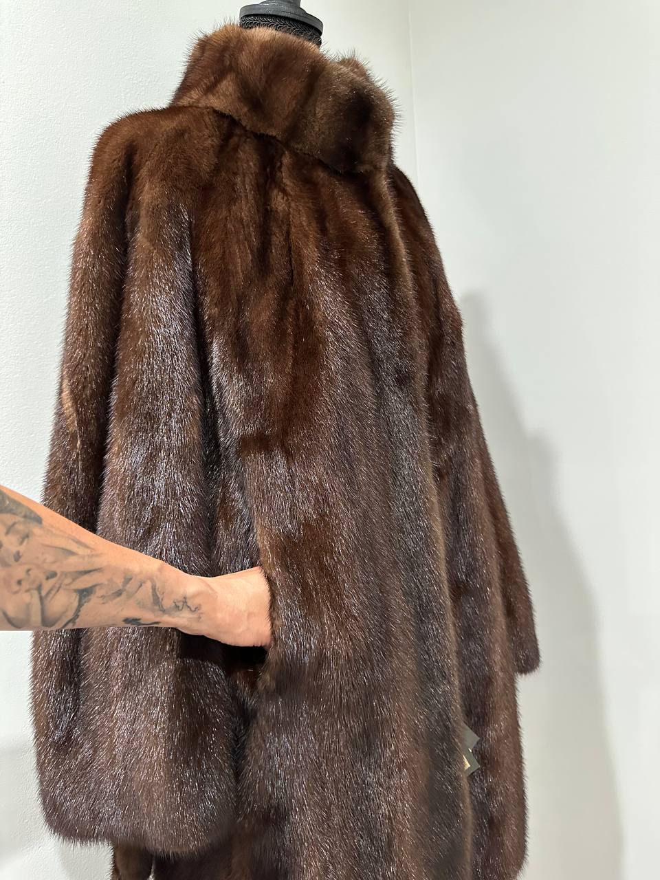 Genuine REAL Mink Fur coat BROWN jacket size L 1201041 LONG sleeve NEW BELTED