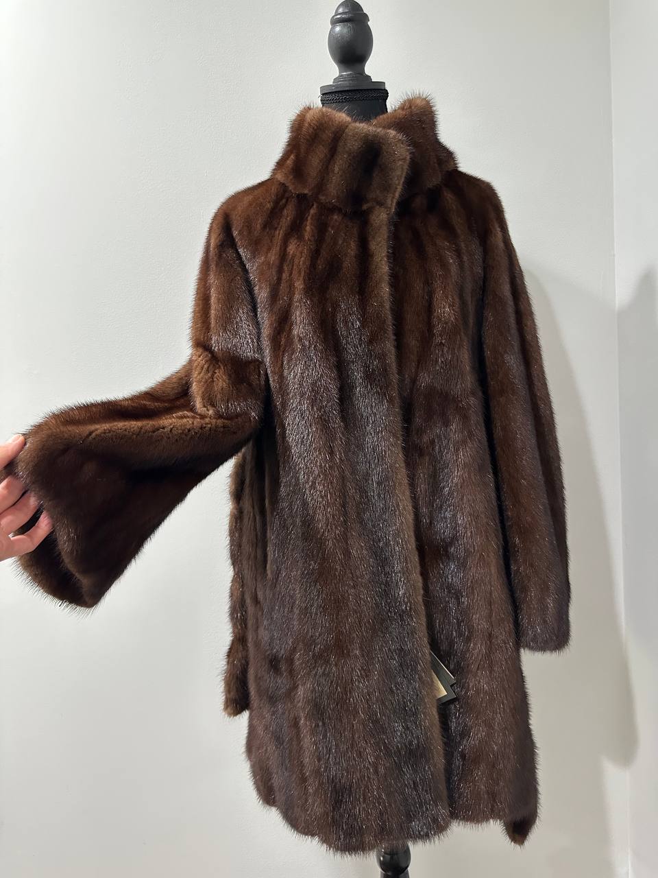 Genuine REAL Mink Fur coat BROWN jacket size L 1201041 LONG sleeve NEW BELTED