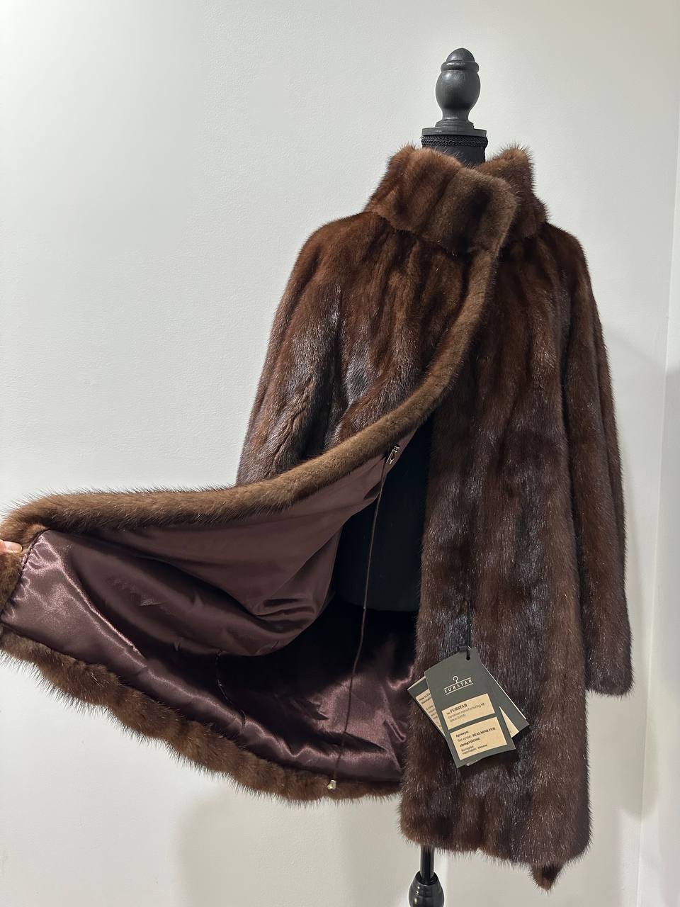 Genuine REAL Mink Fur coat BROWN jacket size L 1201041 LONG sleeve NEW BELTED