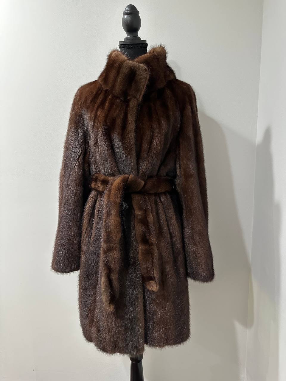 Genuine REAL Mink Fur coat BROWN jacket size L 1201041 LONG sleeve NEW BELTED