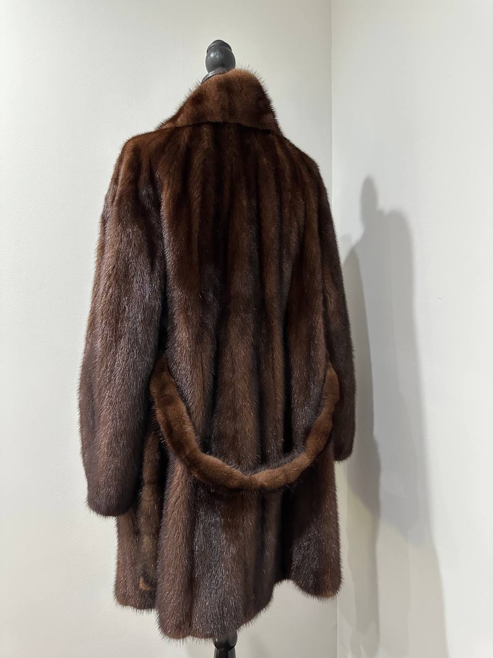 Genuine REAL Mink Fur coat BROWN jacket size L 1201041 LONG sleeve NEW BELTED