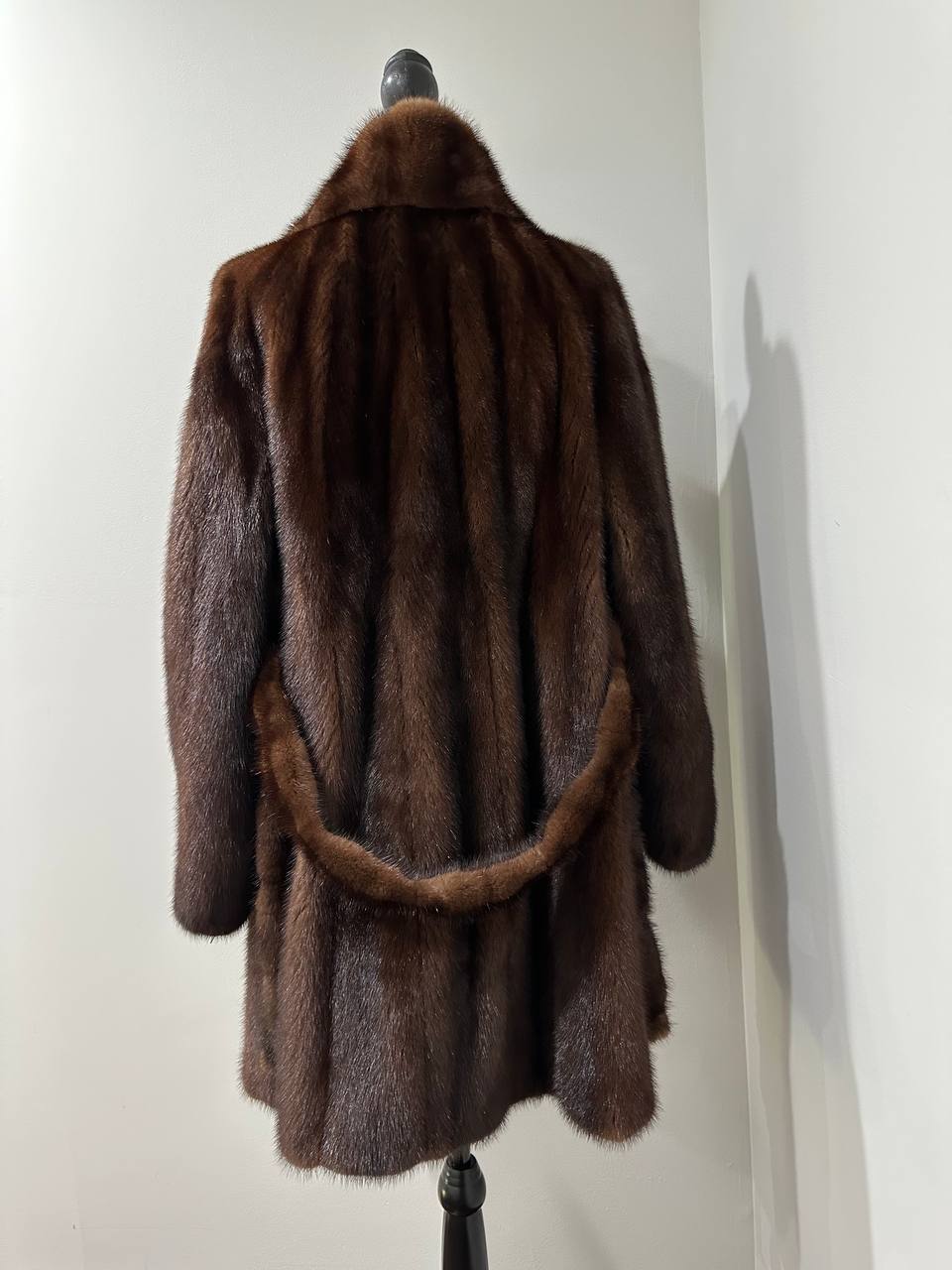 Genuine REAL Mink Fur coat BROWN jacket size L 1201041 LONG sleeve NEW BELTED