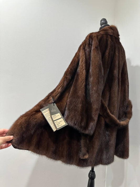 Genuine REAL Mink Fur coat BROWN jacket size L 1201041 LONG sleeve NEW BELTED