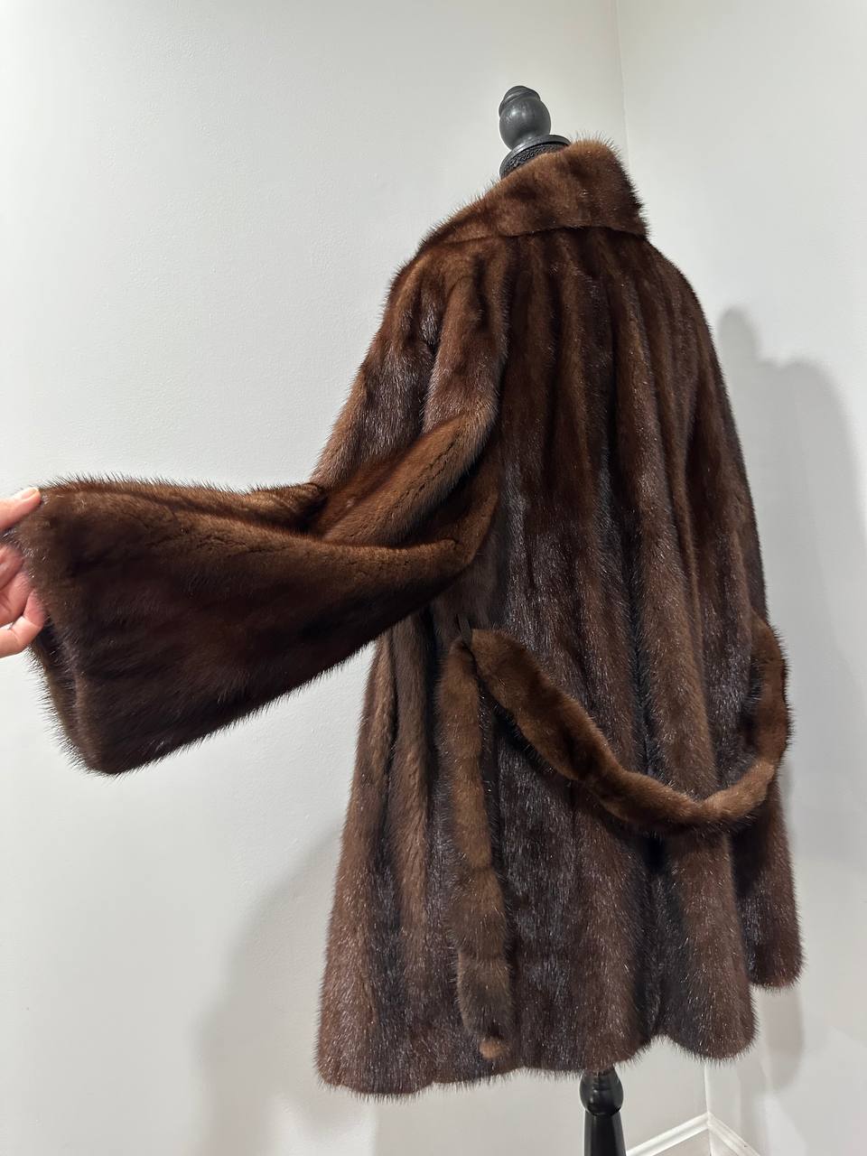 Genuine REAL Mink Fur coat BROWN jacket size L 1201041 LONG sleeve NEW BELTED
