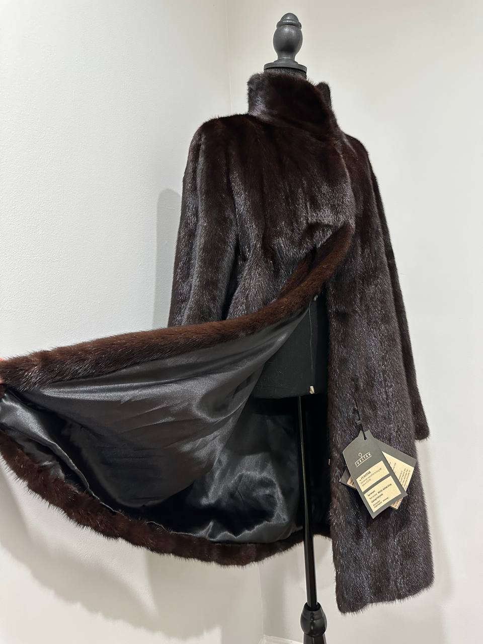 genuine real mink fur coat jacket 1201015 size XL new dark brown color