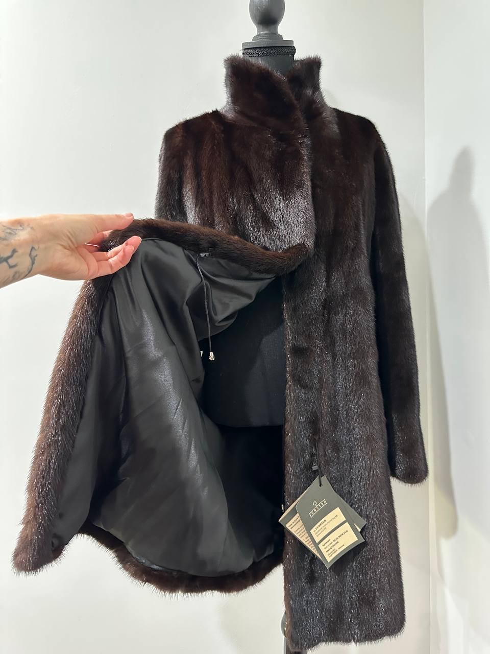 genuine real mink fur coat jacket 1201015 size XL new dark brown color