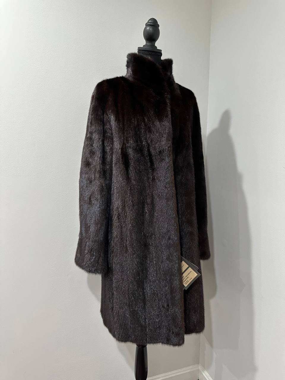 genuine real mink fur coat jacket 1201015 size XL new dark brown color