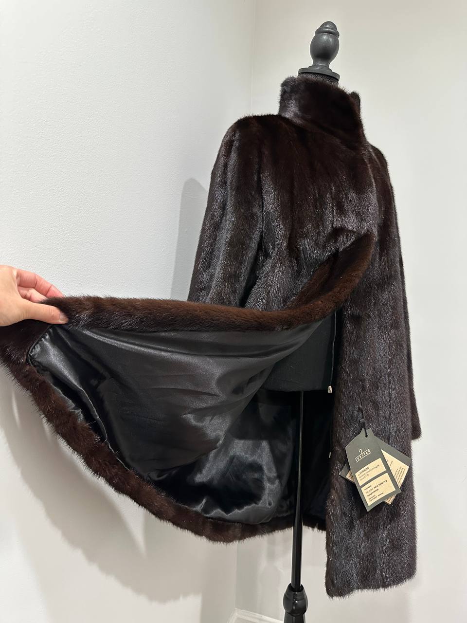 genuine real mink fur coat jacket 1201015 size XL new dark brown color