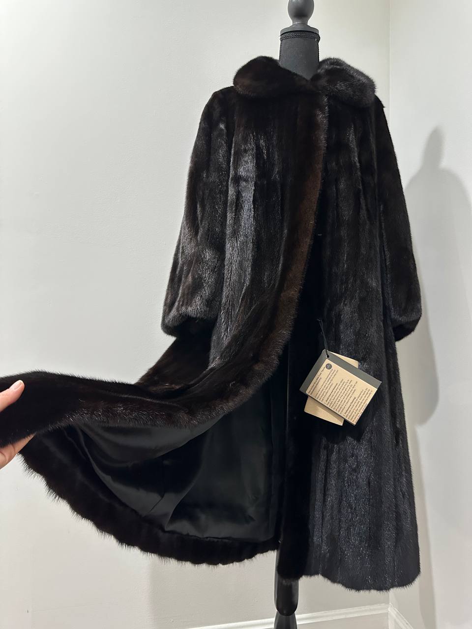 New 100% genuine real Mink Fur coat full length 1109831 size XL BLACK color