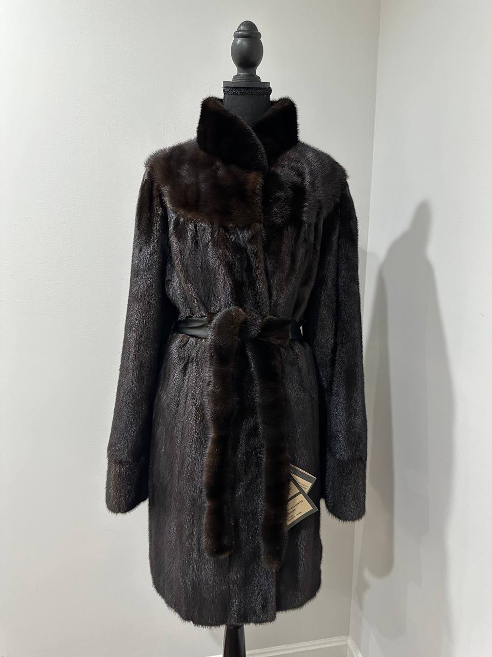 genuine real mink fur coat jacket 1109812 size XL new dark brown color