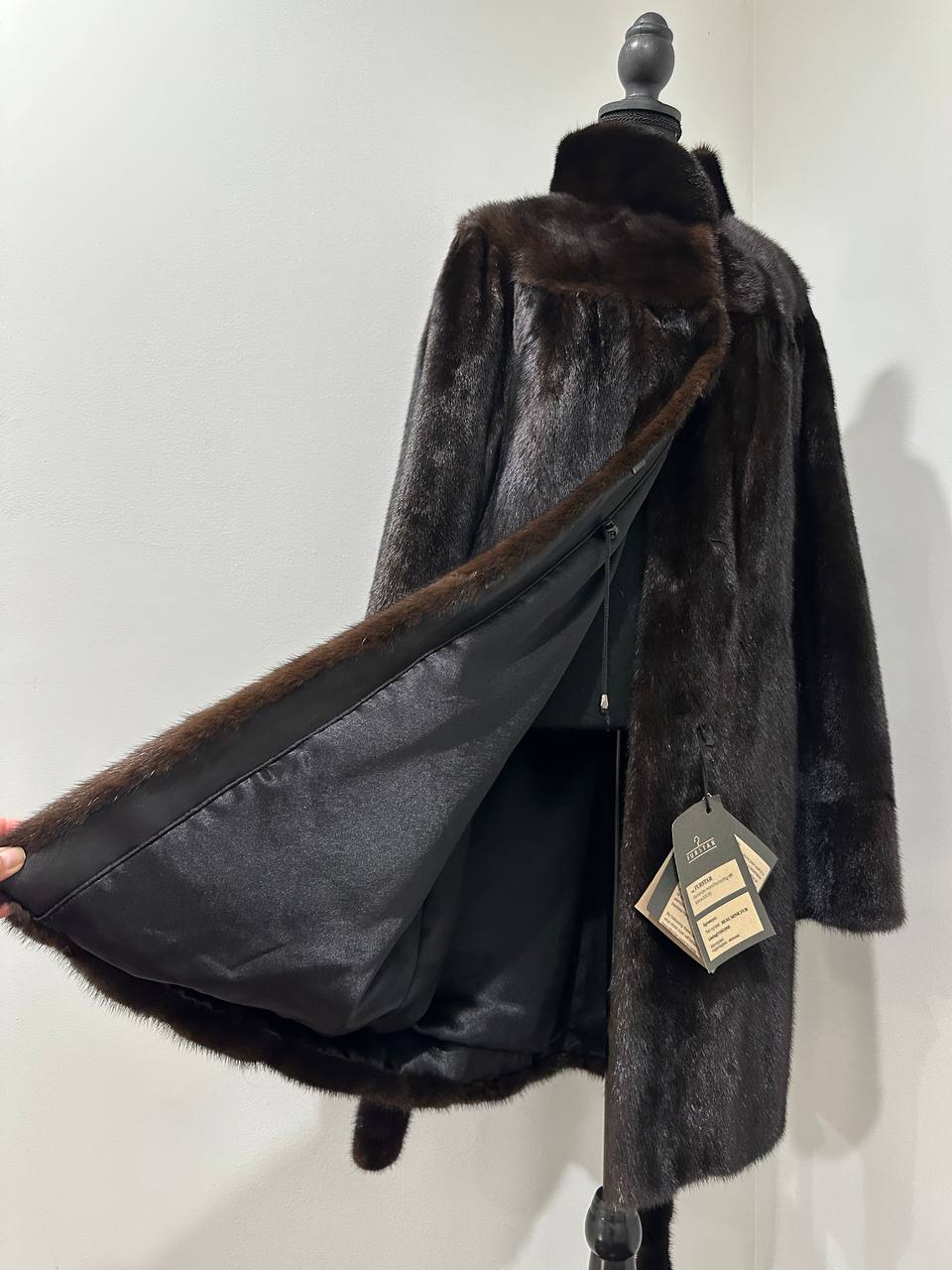 genuine real mink fur coat jacket 1109812 size XL new dark brown color