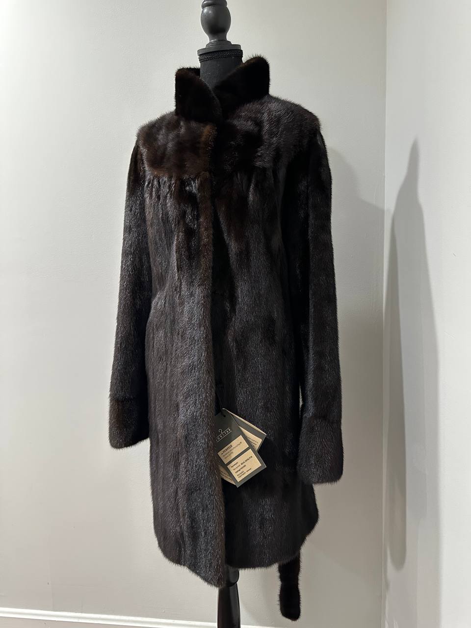 genuine real mink fur coat jacket 1109812 size XL new dark brown color