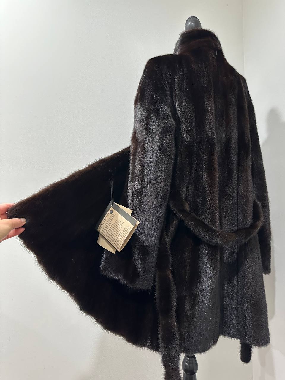 genuine real mink fur coat jacket 1109898 size L new dark brown color
