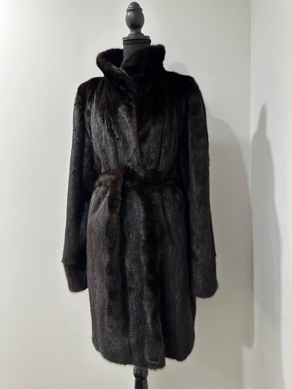 genuine real mink fur coat jacket 1109898 size L new dark brown color