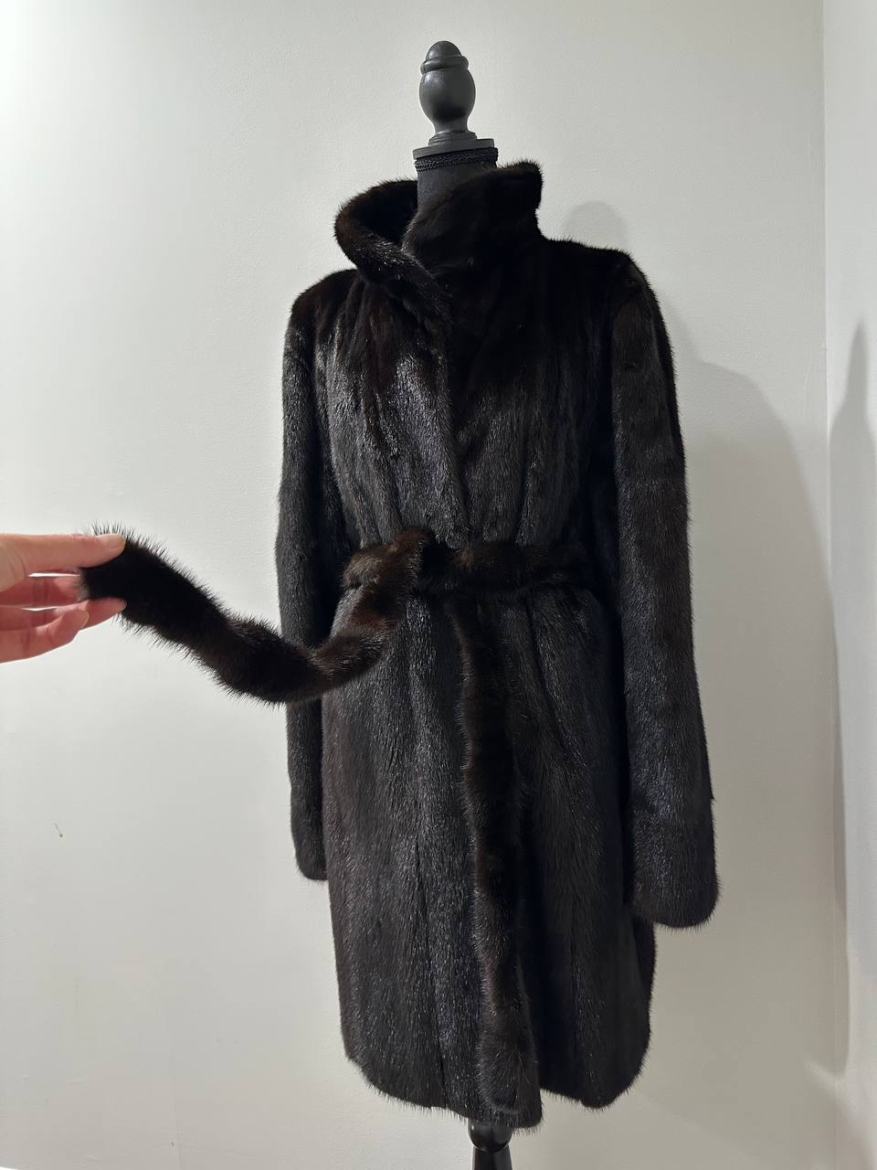 genuine real mink fur coat jacket 1109898 size L new dark brown color