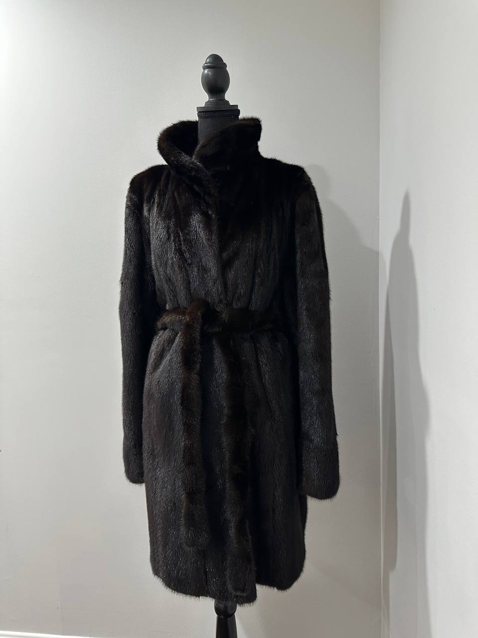 genuine real mink fur coat jacket 1109898 size L new dark brown color