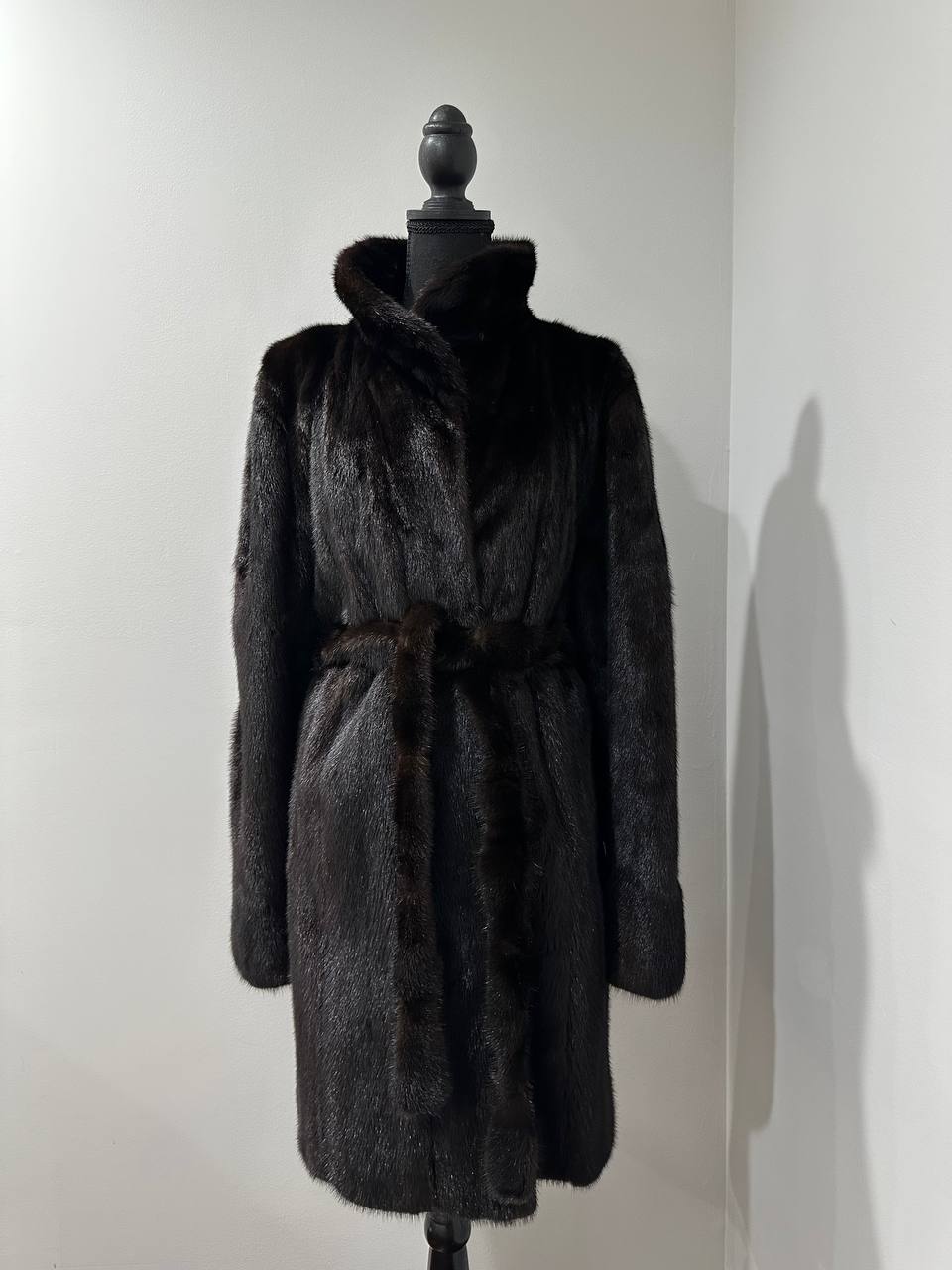 genuine real mink fur coat jacket 1109898 size L new dark brown color
