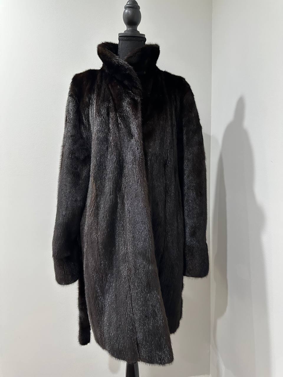 genuine real mink fur coat jacket 1109898 size L new dark brown color