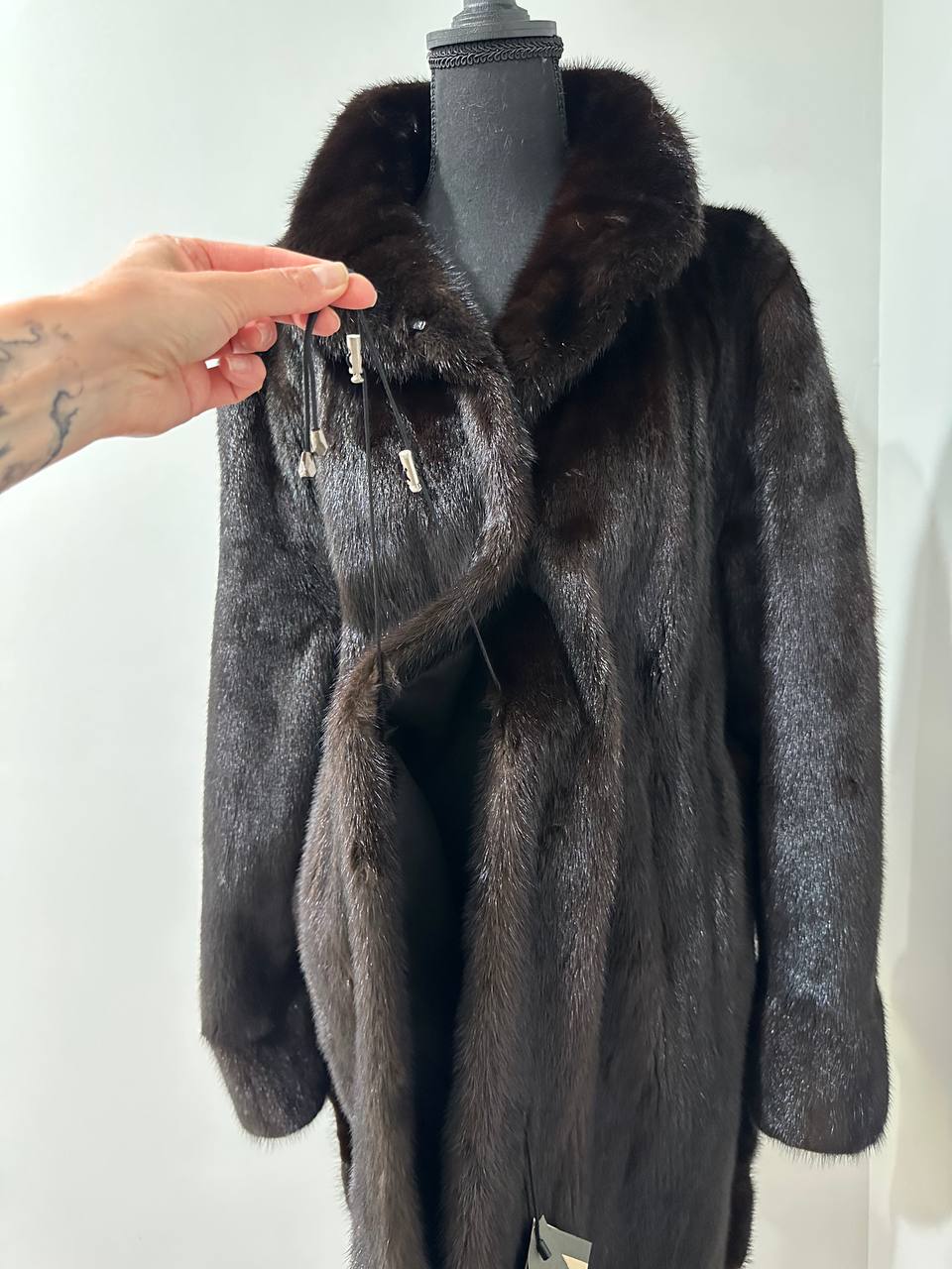 genuine real mink fur coat jacket 1109898 size L new dark brown color