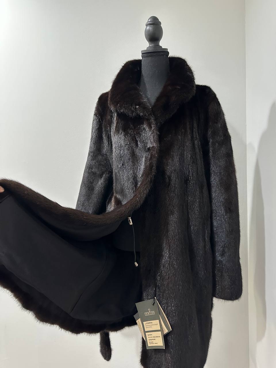 genuine real mink fur coat jacket 1109898 size L new dark brown color