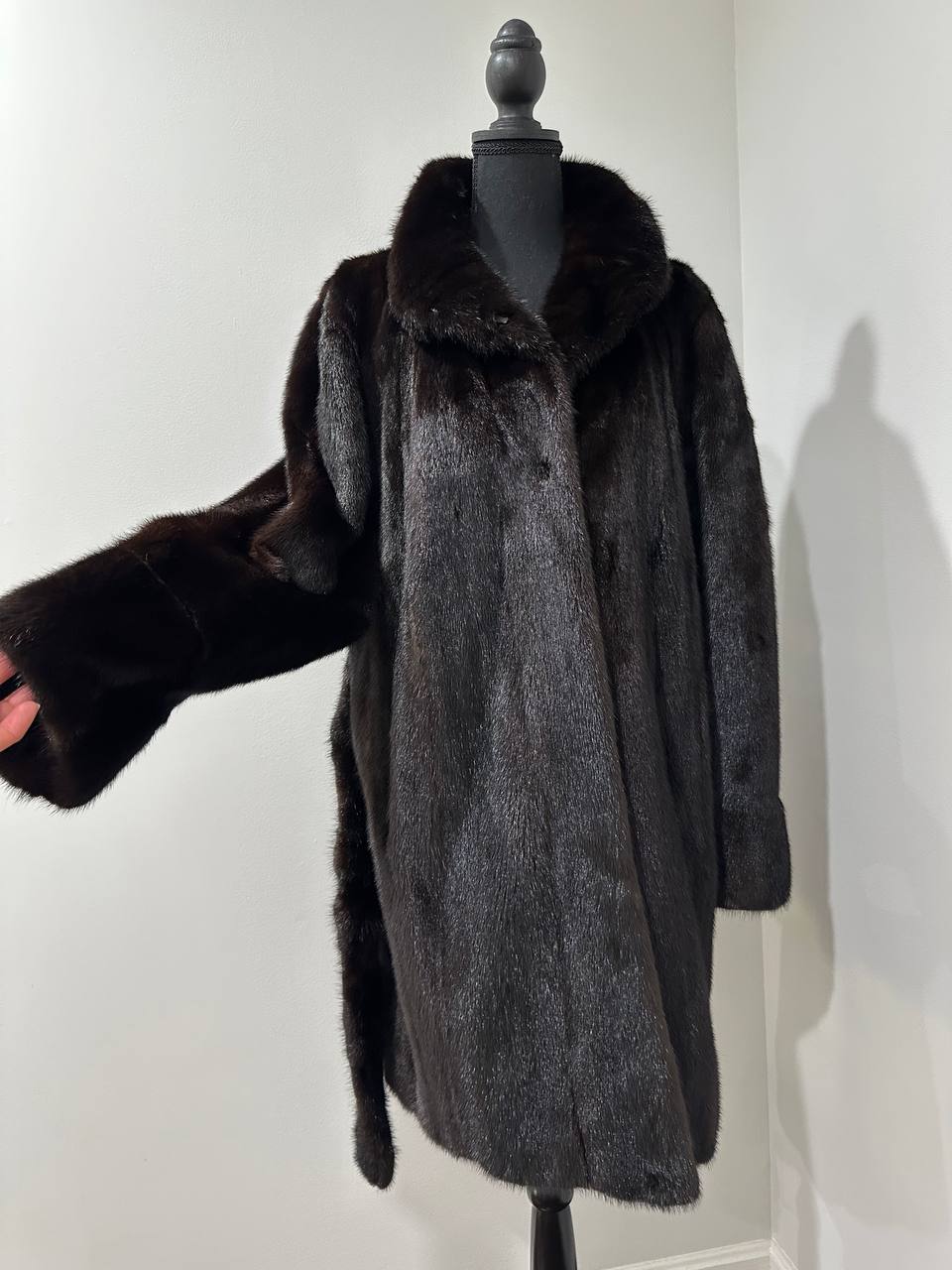 genuine real mink fur coat jacket 1109898 size L new dark brown color