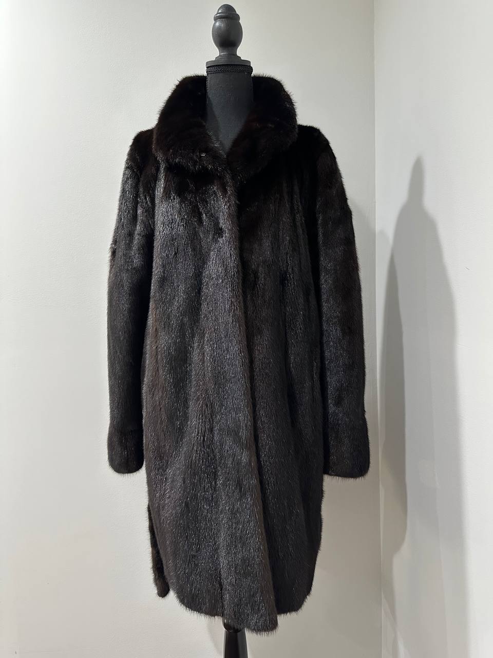 genuine real mink fur coat jacket 1109898 size L new dark brown color