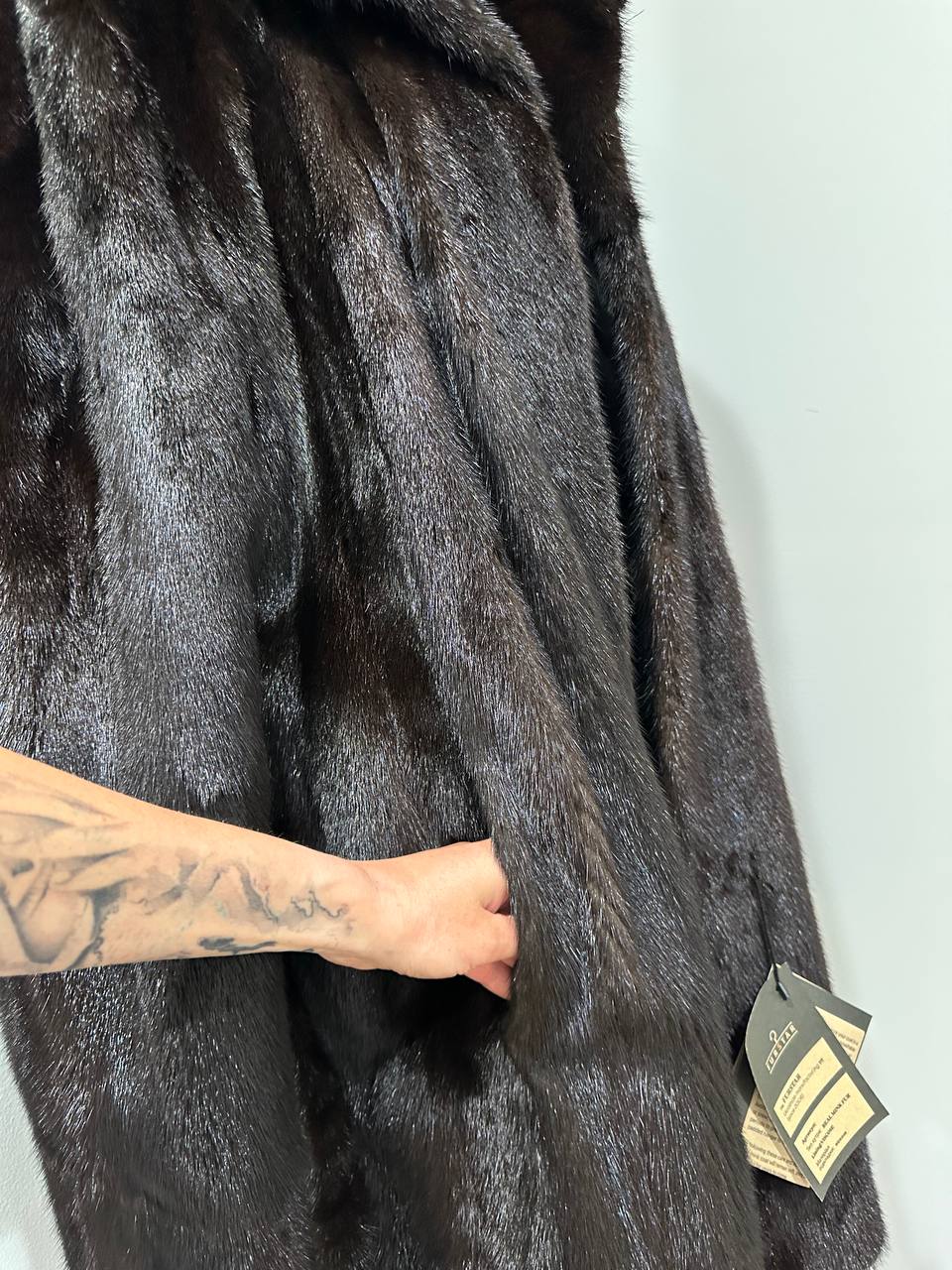 genuine real mink fur coat jacket 1109898 size L new dark brown color