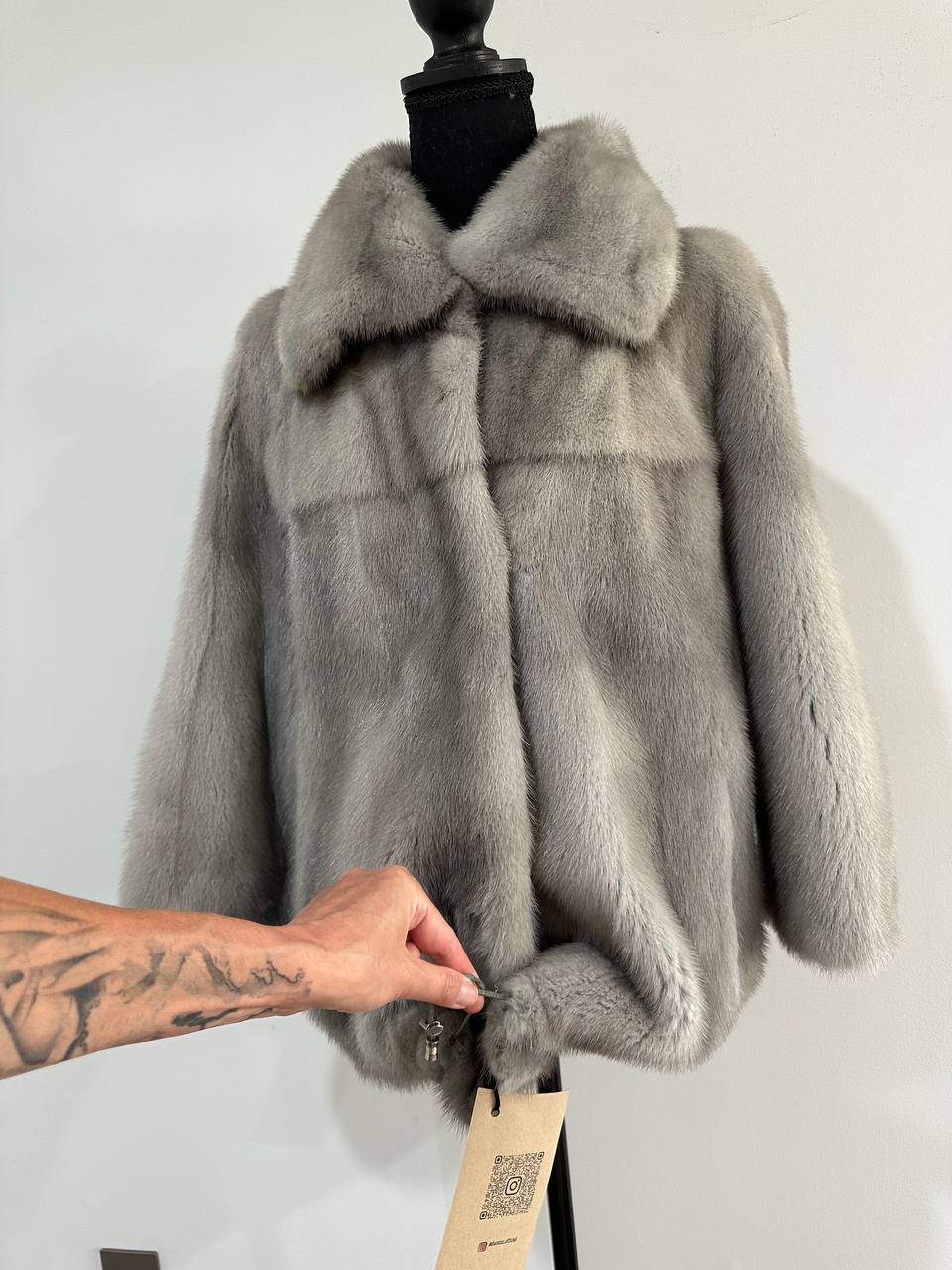 New Real Mink FUR Natural coat JACKET size M FULL SKIN 1201050 GREY bomber
