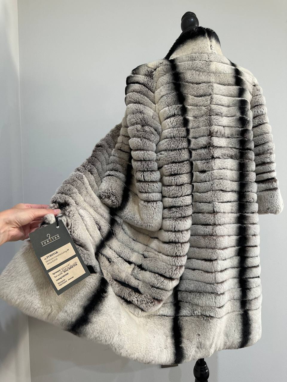 Womens Real FUR JACKET Rex Rabbit Coat Elegant Chinchilla Long size M women 1201108