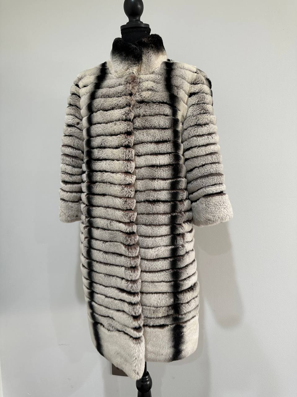 Womens Real FUR JACKET Rex Rabbit Coat Elegant Chinchilla Long size M women 1201108