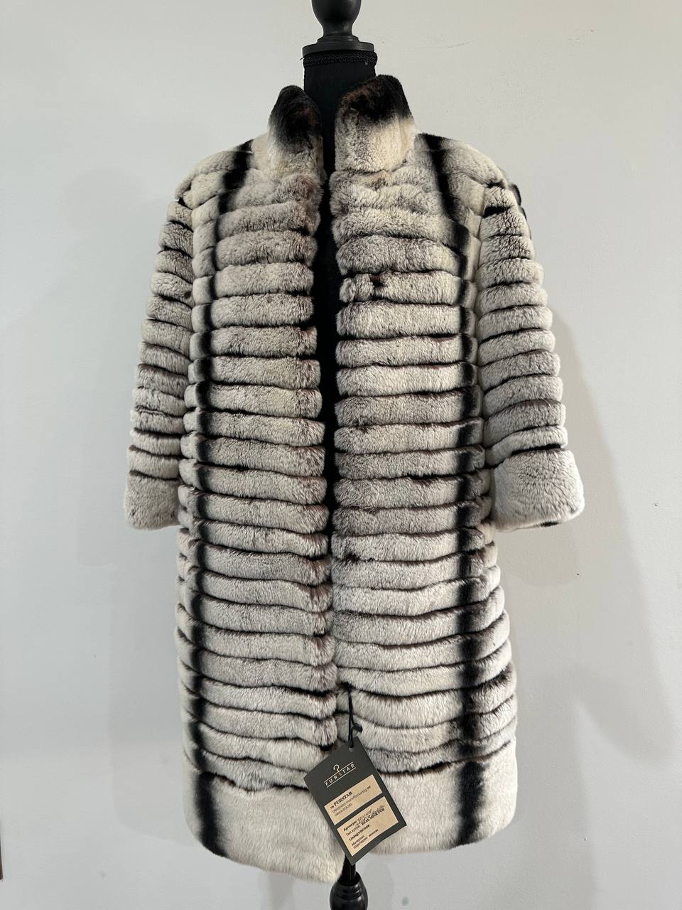 Womens Real FUR JACKET Rex Rabbit Coat Elegant Chinchilla Long size M women 1201108