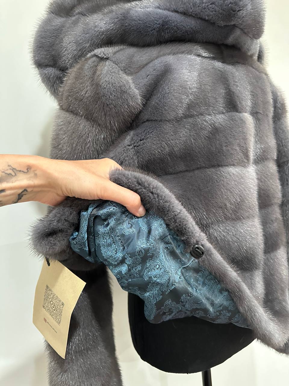 New HOODED MINK 100% FUR BOMBER coat JACKET size XS DARK GREY FULL SKIN 1201107