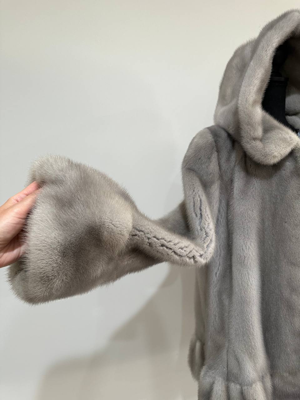New mink BOMBER coat JACKET size L LARGE REAL GRAY FULL SKIN mink 1201117 with HOOD