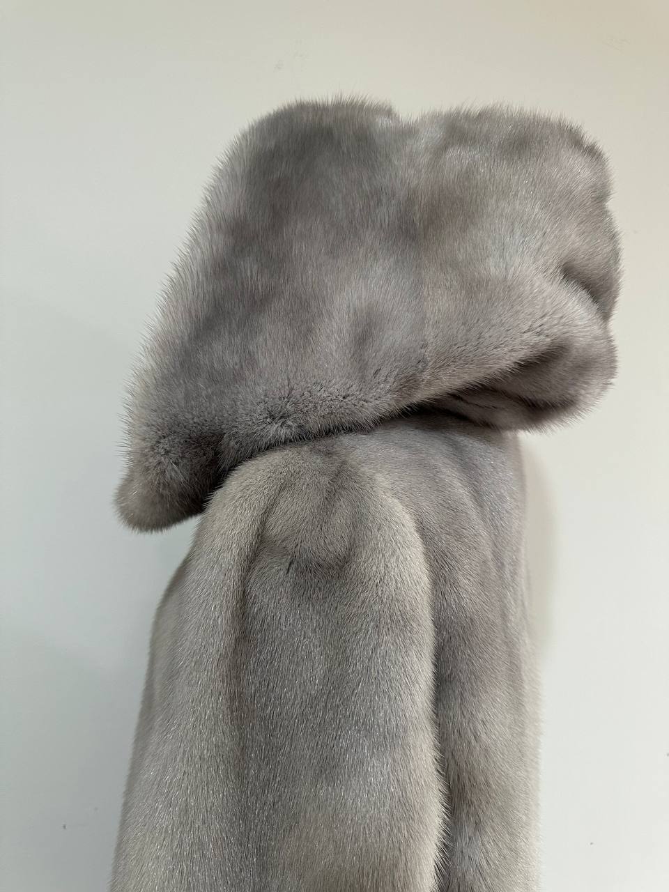 New mink BOMBER coat JACKET size L LARGE REAL GRAY FULL SKIN mink 1201117 with HOOD