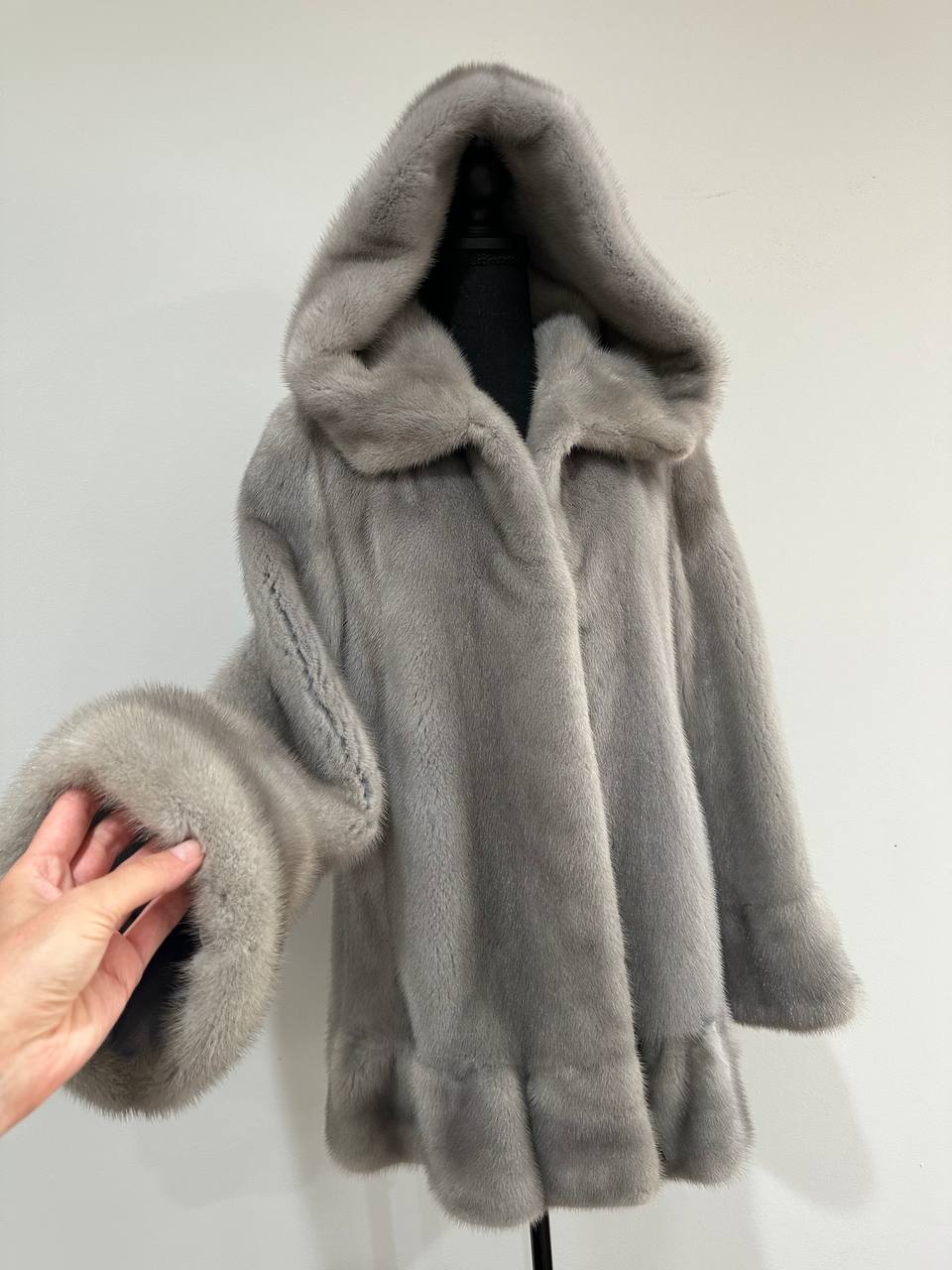 New mink BOMBER coat JACKET size L LARGE REAL GRAY FULL SKIN mink 1201117 with HOOD