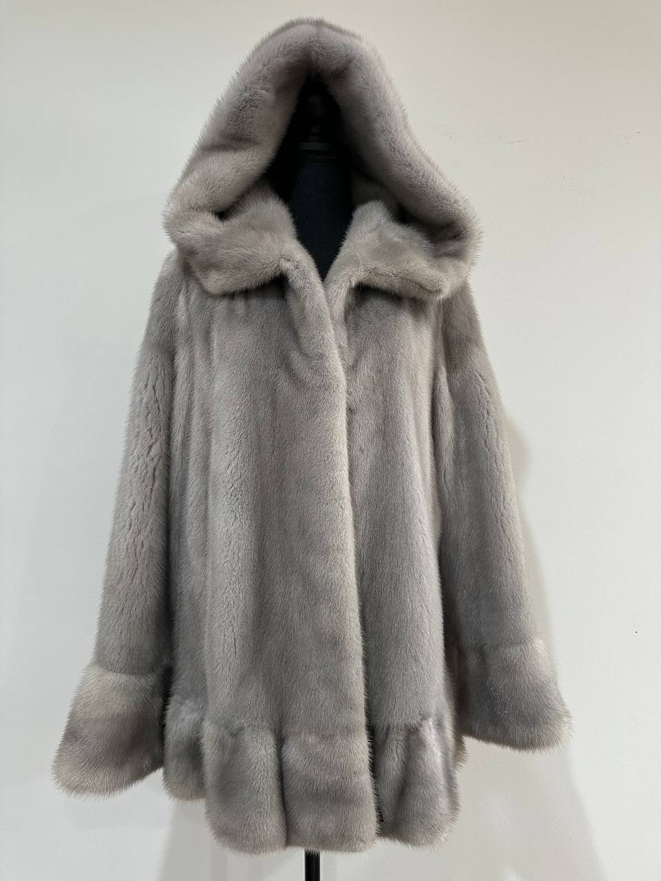 New mink BOMBER coat JACKET size L LARGE REAL GRAY FULL SKIN mink 1201117 with HOOD